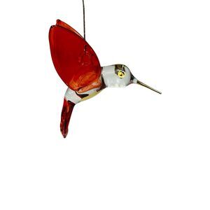 Vintage Glass Hummingbird Ornament Red Clear Gold Accents Hanging Window 2.5"